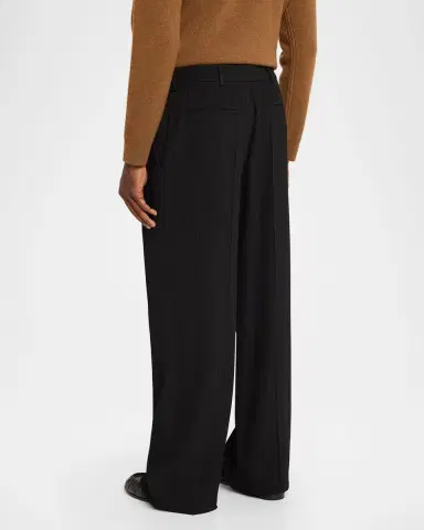 Saint Laurent Men 's Wool Stripe Pleated Wide-Leg Trousers | Thumbnail 3 Saint Laurent Men 's Wool Stripe Pleated Wide-Leg Trousers | Thumbnail 3