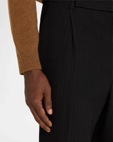 Saint Laurent Men 's Wool Stripe Pleated Wide-Leg Trousers | Thumbnail 5 Saint Laurent Men 's Wool Stripe Pleated Wide-Leg Trousers | Thumbnail 5