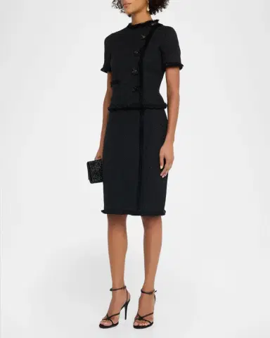 Rickie Freeman for Teri Jon Fringed Floral Applique Tweed Dress | Thumbnail 4 Rickie Freeman for Teri Jon Fringed Floral Applique Tweed Dress | Thumbnail 4
