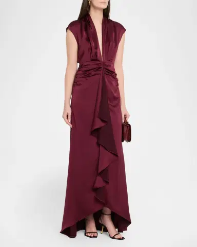 Ramy Brook Catrin Draped Deep V-Neck Gown | Thumbnail 4 Ramy Brook Catrin Draped Deep V-Neck Gown | Thumbnail 4