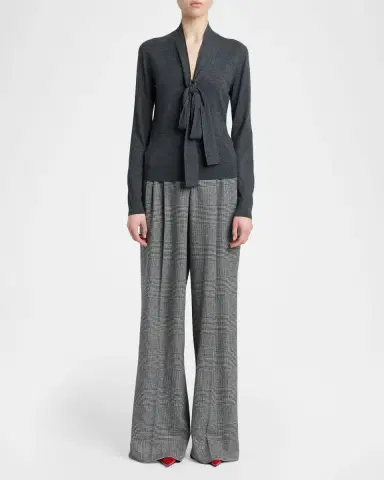 Dolce & Gabbana Bow V-Neck Wool Jersey Long-Sleeve Top | Thumbnail 2 Dolce & Gabbana Bow V-Neck Wool Jersey Long-Sleeve Top | Thumbnail 2