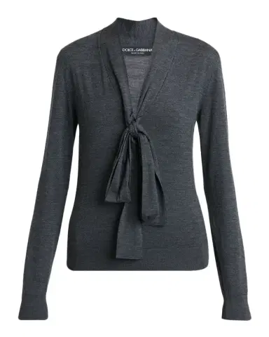 Dolce & Gabbana Bow V-Neck Wool Jersey Long-Sleeve Top | Thumbnail 1 Dolce & Gabbana Bow V-Neck Wool Jersey Long-Sleeve Top | Thumbnail 1
