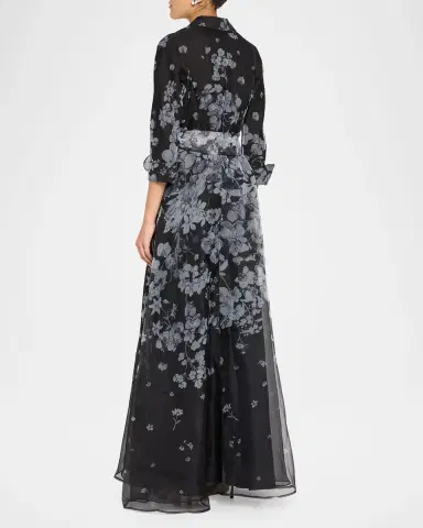 Rickie Freeman for Teri Jon Floral Organza Tie-Waist Shirt Gown | Thumbnail 3 Rickie Freeman for Teri Jon Floral Organza Tie-Waist Shirt Gown | Thumbnail 3