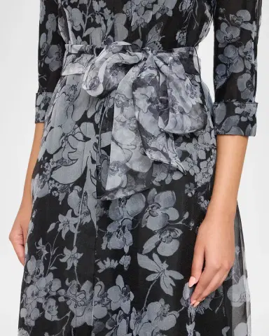 Rickie Freeman for Teri Jon Floral Organza Tie-Waist Shirt Gown | Thumbnail 5 Rickie Freeman for Teri Jon Floral Organza Tie-Waist Shirt Gown | Thumbnail 5