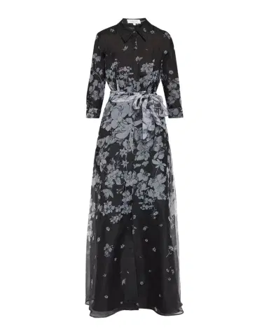 Rickie Freeman for Teri Jon Floral Organza Tie-Waist Shirt Gown | Thumbnail 1 Rickie Freeman for Teri Jon Floral Organza Tie-Waist Shirt Gown | Thumbnail 1