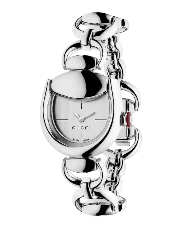 Horsebit Silvered Dial Bracelet Strap Watch, 27x23mm Horsebit Silvered Dial Bracelet Strap Watch, 27x23mm