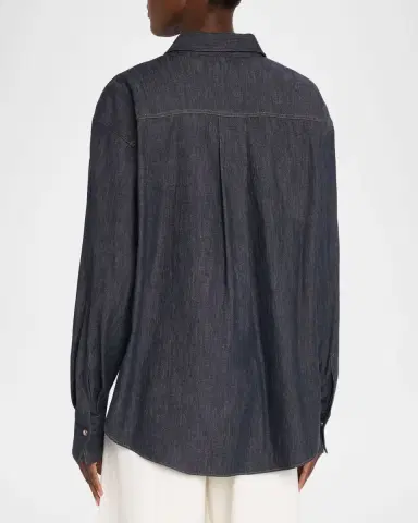 Brunello Cucinelli Monili-Trim Denim Oversized Shirt | Thumbnail 3 Brunello Cucinelli Monili-Trim Denim Oversized Shirt | Thumbnail 3
