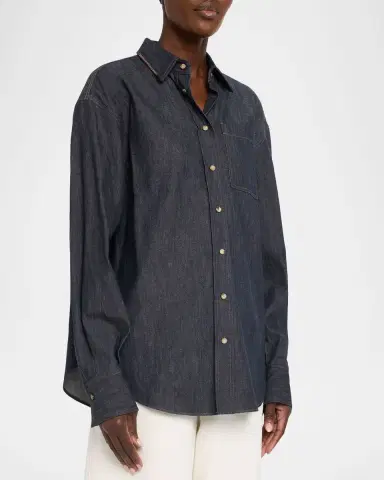 Brunello Cucinelli Monili-Trim Denim Oversized Shirt | Thumbnail 4 Brunello Cucinelli Monili-Trim Denim Oversized Shirt | Thumbnail 4