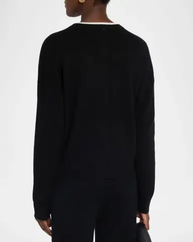 Loulou De Saison Nicola Contrast Crewneck Cashmere Cardigan | Thumbnail 3 Loulou De Saison Nicola Contrast Crewneck Cashmere Cardigan | Thumbnail 3