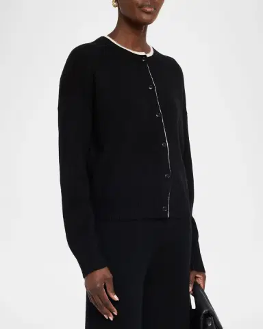 Loulou De Saison Nicola Contrast Crewneck Cashmere Cardigan | Thumbnail 4 Loulou De Saison Nicola Contrast Crewneck Cashmere Cardigan | Thumbnail 4