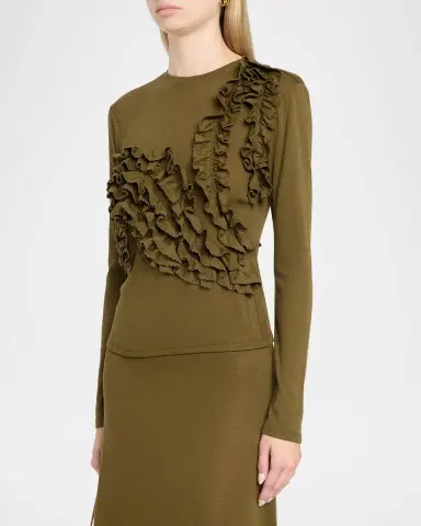 Ulla Johnson Polina Ruffled Jersey Long-Sleeve Top | Thumbnail 4 Ulla Johnson Polina Ruffled Jersey Long-Sleeve Top | Thumbnail 4
