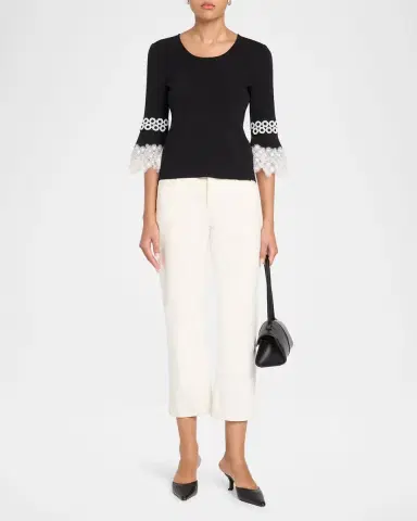 Misook Lace Applique Bell-Sleeve Knit Top | Thumbnail 2 Misook Lace Applique Bell-Sleeve Knit Top | Thumbnail 2