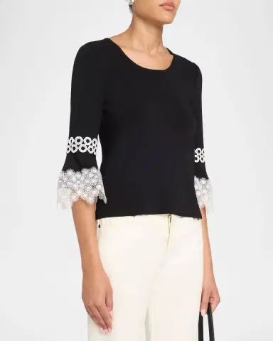 Misook Lace Applique Bell-Sleeve Knit Top | Thumbnail 4 Misook Lace Applique Bell-Sleeve Knit Top | Thumbnail 4