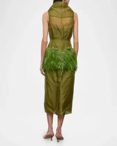 Staud Bisou Feather-Trim Midi Dress | Thumbnail 3 Staud Bisou Feather-Trim Midi Dress | Thumbnail 3