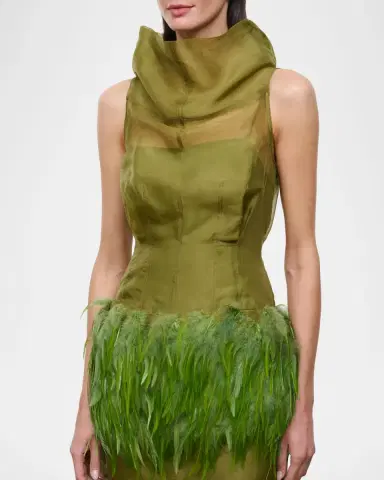 Staud Bisou Feather-Trim Midi Dress | Thumbnail 5 Staud Bisou Feather-Trim Midi Dress | Thumbnail 5