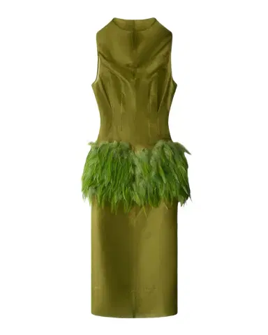 Staud Bisou Feather-Trim Midi Dress | Thumbnail 1 Staud Bisou Feather-Trim Midi Dress | Thumbnail 1