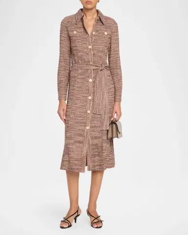 Misook Belted Tweed Knit Midi Shirtdress | Thumbnail 2 Misook Belted Tweed Knit Midi Shirtdress | Thumbnail 2