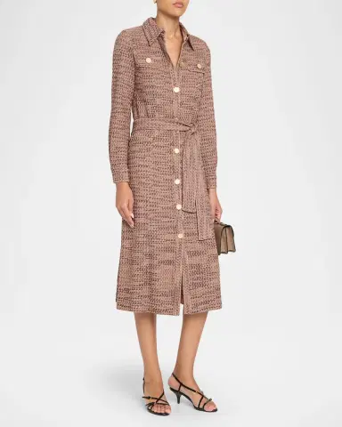 Misook Belted Tweed Knit Midi Shirtdress | Thumbnail 4 Misook Belted Tweed Knit Midi Shirtdress | Thumbnail 4