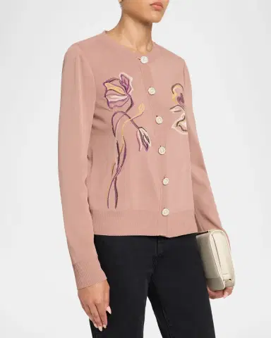 Misook Floral Embroidered Knit Cardigan | Thumbnail 4 Misook Floral Embroidered Knit Cardigan | Thumbnail 4