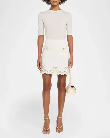 Self-Portrait Broderie Denim Mini Skirt | Thumbnail 2 Self-Portrait Broderie Denim Mini Skirt | Thumbnail 2