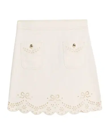 Self-Portrait Broderie Denim Mini Skirt | Thumbnail 1 Self-Portrait Broderie Denim Mini Skirt | Thumbnail 1