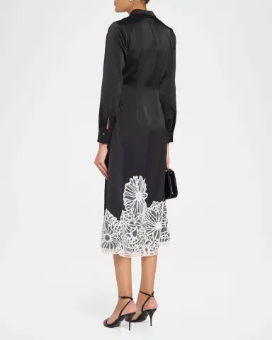 Misook Fit & Flare Lace Crepe de Chine Midi Dress | Thumbnail 3 Misook Fit & Flare Lace Crepe de Chine Midi Dress | Thumbnail 3