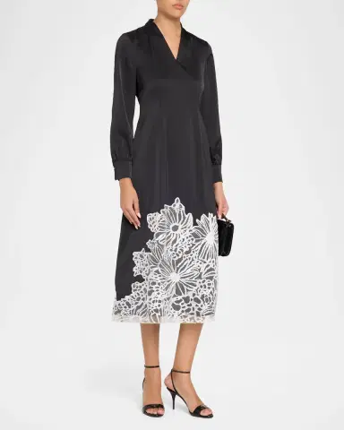 Misook Fit & Flare Lace Crepe de Chine Midi Dress | Thumbnail 4 Misook Fit & Flare Lace Crepe de Chine Midi Dress | Thumbnail 4