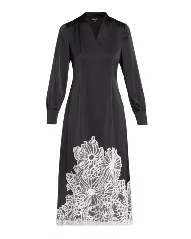 Misook Fit & Flare Lace Crepe de Chine Midi Dress | Thumbnail 1 Misook Fit & Flare Lace Crepe de Chine Midi Dress | Thumbnail 1