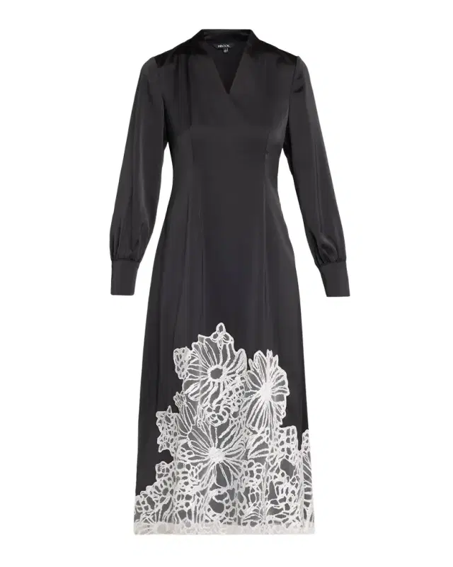 Fit & Flare Lace Crepe de Chine Midi Dress Fit & Flare Lace Crepe de Chine Midi Dress