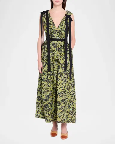 Ulla Johnson Karina Sleeveless Floral Cotton Bow Midi Dress | Thumbnail 2 Ulla Johnson Karina Sleeveless Floral Cotton Bow Midi Dress | Thumbnail 2