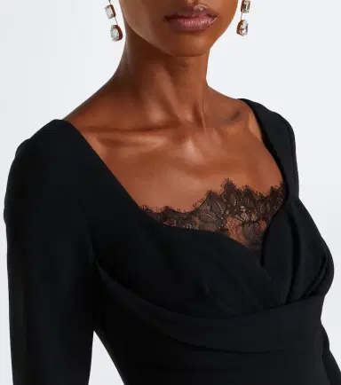 Elie Saab Draped lace-trimmed cady midi dress | Thumbnail 3 Elie Saab Draped lace-trimmed cady midi dress | Thumbnail 3