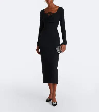 Elie Saab Draped lace-trimmed cady midi dress | Thumbnail 6 Elie Saab Draped lace-trimmed cady midi dress | Thumbnail 6