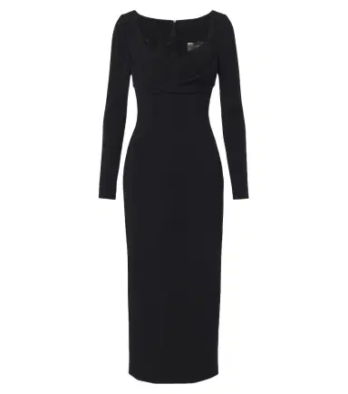Elie Saab Draped lace-trimmed cady midi dress | Thumbnail 1 Elie Saab Draped lace-trimmed cady midi dress | Thumbnail 1