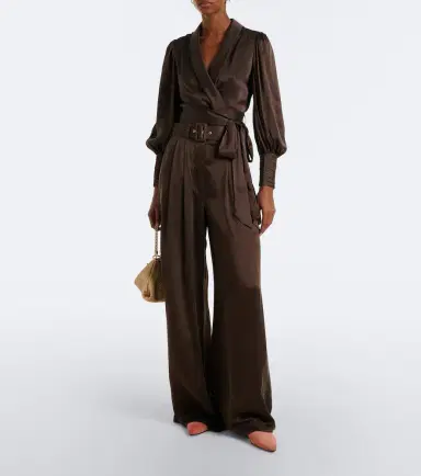 Zimmermann Belted pleated silk satin wide-leg pants | Thumbnail 3 Zimmermann Belted pleated silk satin wide-leg pants | Thumbnail 3
