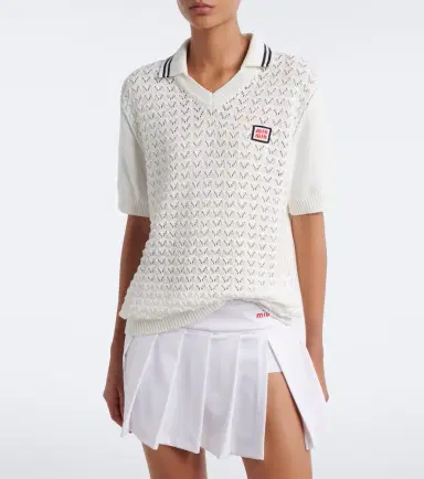 Miu Miu Open-knit cotton polo shirt | Thumbnail 4 Miu Miu Open-knit cotton polo shirt | Thumbnail 4