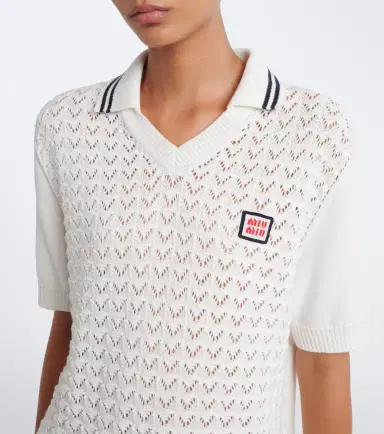 Miu Miu Open-knit cotton polo shirt | Thumbnail 6 Miu Miu Open-knit cotton polo shirt | Thumbnail 6