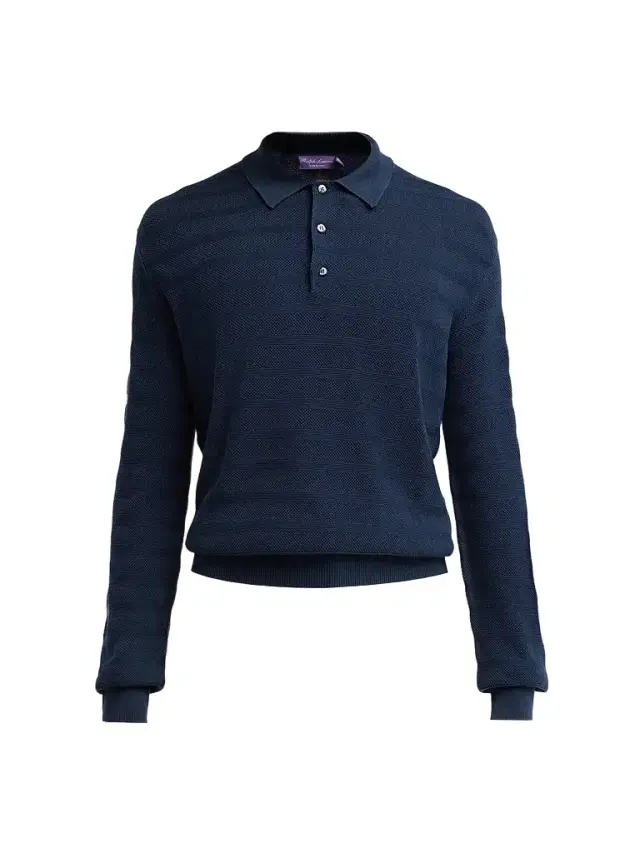 Men's Tonal Textured Stripe Knit Polo Sweater - Racing Navy Men's Tonal Textured Stripe Knit Polo Sweater - Racing Navy