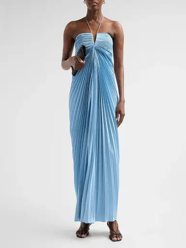 AMUR Women's Ionea Pleated Halterneck Gown - Tropical Dusk | Thumbnail 2 AMUR Women's Ionea Pleated Halterneck Gown - Tropical Dusk | Thumbnail 2