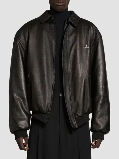 Balenciaga Men's Sporty B Shearling Jacket - Black | Thumbnail 3 Balenciaga Men's Sporty B Shearling Jacket - Black | Thumbnail 3