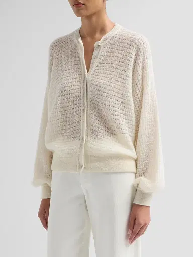 ba & sh Women's Isolar Pointelle-Knit Cardigan - Ecru | Thumbnail 4 ba & sh Women's Isolar Pointelle-Knit Cardigan - Ecru | Thumbnail 4