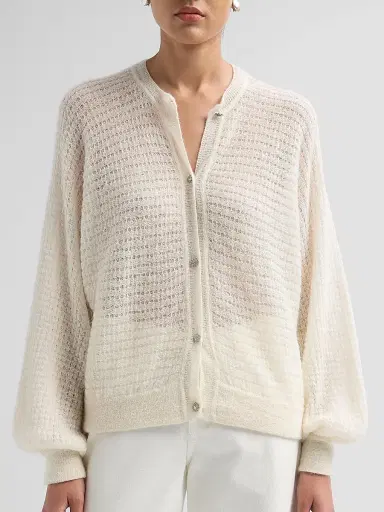 ba & sh Women's Isolar Pointelle-Knit Cardigan - Ecru | Thumbnail 5 ba & sh Women's Isolar Pointelle-Knit Cardigan - Ecru | Thumbnail 5