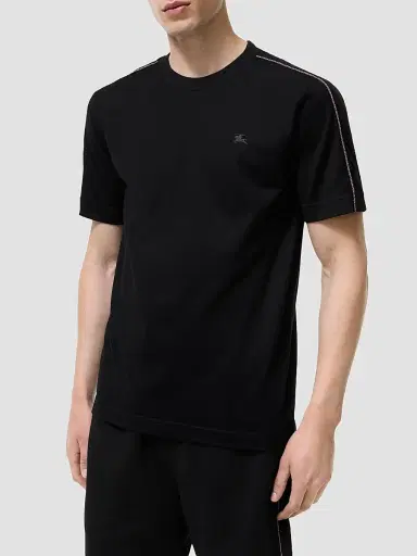 Burberry Men's Seth Check Piping Cotton Crewneck T-Shirt - Black | Thumbnail 2 Burberry Men's Seth Check Piping Cotton Crewneck T-Shirt - Black | Thumbnail 2