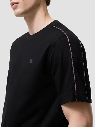 Burberry Men's Seth Check Piping Cotton Crewneck T-Shirt - Black | Thumbnail 3 Burberry Men's Seth Check Piping Cotton Crewneck T-Shirt - Black | Thumbnail 3