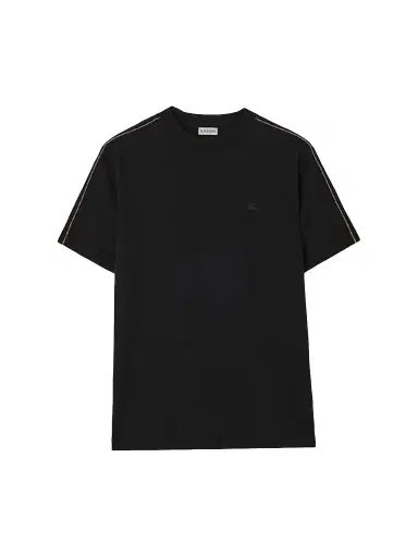 Burberry Men's Seth Check Piping Cotton Crewneck T-Shirt - Black | Thumbnail 1 Burberry Men's Seth Check Piping Cotton Crewneck T-Shirt - Black | Thumbnail 1