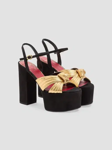 Valentino Garavani Women's Crasher Platform 5MM Sandals in Suede - Black Gold | Thumbnail 2 Valentino Garavani Women's Crasher Platform 5MM Sandals in Suede - Black Gold | Thumbnail 2