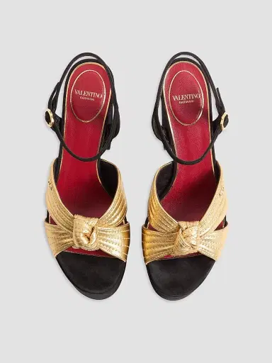 Valentino Garavani Women's Crasher Platform 5MM Sandals in Suede - Black Gold | Thumbnail 3 Valentino Garavani Women's Crasher Platform 5MM Sandals in Suede - Black Gold | Thumbnail 3
