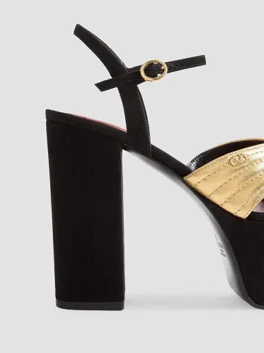 Valentino Garavani Women's Crasher Platform 5MM Sandals in Suede - Black Gold | Thumbnail 6 Valentino Garavani Women's Crasher Platform 5MM Sandals in Suede - Black Gold | Thumbnail 6
