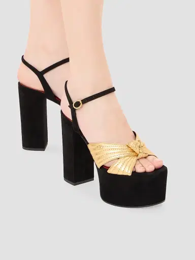 Valentino Garavani Women's Crasher Platform 5MM Sandals in Suede - Black Gold | Thumbnail 7 Valentino Garavani Women's Crasher Platform 5MM Sandals in Suede - Black Gold | Thumbnail 7