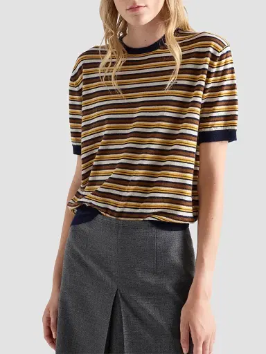 Prada Women's Short-Sleeved Striped Cashmere Sweater - Blue Multicolor - Size 10 | Thumbnail 4 Prada Women's Short-Sleeved Striped Cashmere Sweater - Blue Multicolor - Size 10 | Thumbnail 4