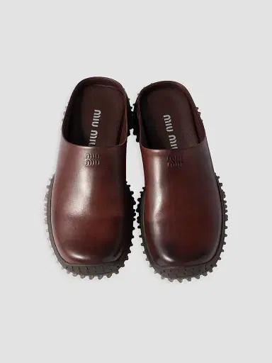 Miu Miu Women's Leather Mules - Brown | Thumbnail 2 Miu Miu Women's Leather Mules - Brown | Thumbnail 2